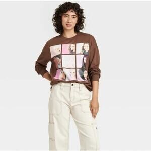 Barbie Sweater Womens Juniors Small Brown CrewNeck Cozy Lounge Wear